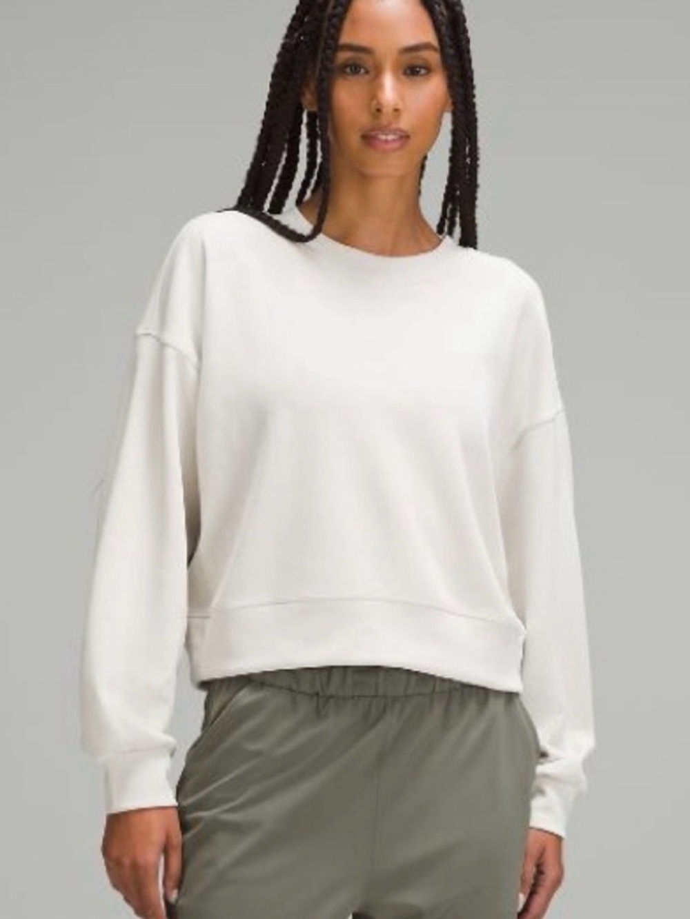 Lululemon Perfectly Oversized Cropped Crew Softstreme White Opal Size 12 NWT